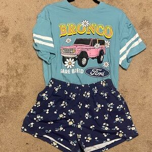 Ford Bronco Graphic Tee and Floral Pajama Set